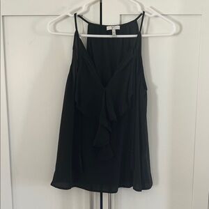 Joie Black Ruffle-Front Spaghetti Strap Top - 100% Silk